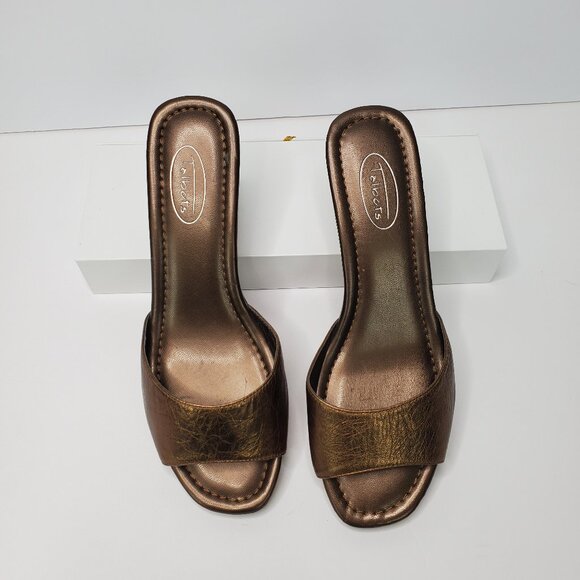 Talbots Bronze Brown Leather Upper Slip-On Wedge Sandal Size 7 1/2B - Picture 12 of 13